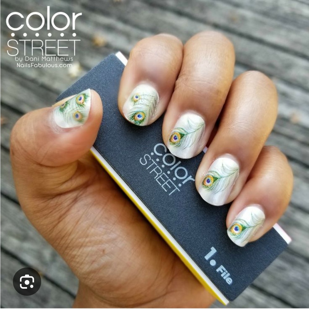 *Rare, HTF* Color Street: Peacock Throne | White Shimmer Feather Plumes Green - Picture 2 of 8